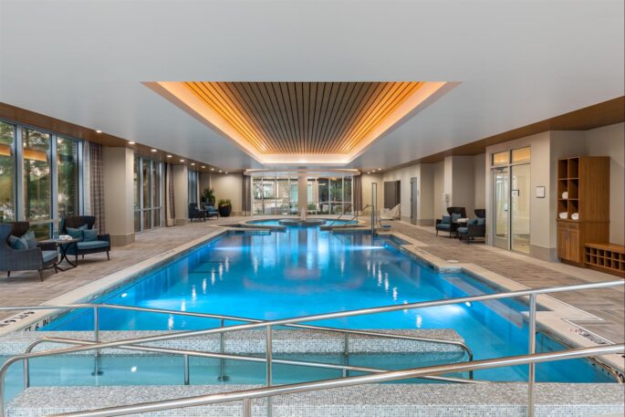 Indoor swimming pool at The Vista in Dallas