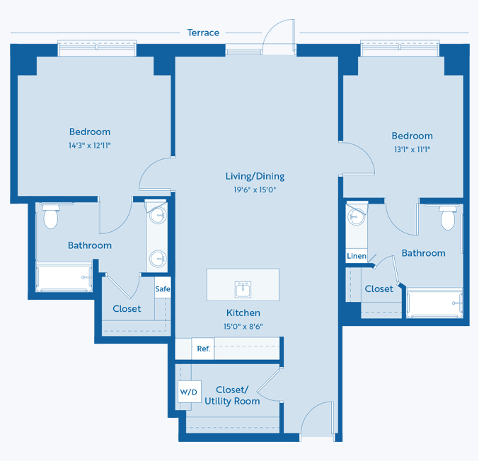 The Sycamore senior apartment floor plan at The Vista